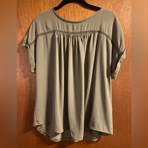 LOFT green mixed media blouse